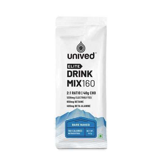 Unived Elite Drink Mix 160 | Isotonic Energy Drink | 2:1 Ratio & 40g Carbohydrates with Betaine & Beta-Alanine | Endurance Athletes Sports Drink (Bare Naked, 8 Pack)
