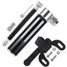 A set of black plastic and metal kitchen utensils, including a whisk, spatula, and other small tools, arranged on a plain white background.