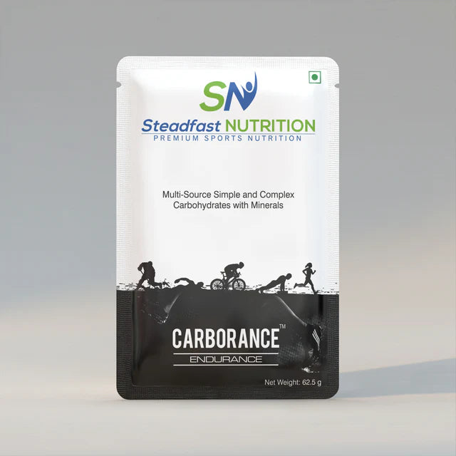 Steadfast Nutrition Carborance Endurance sports nutrition package on a gray background