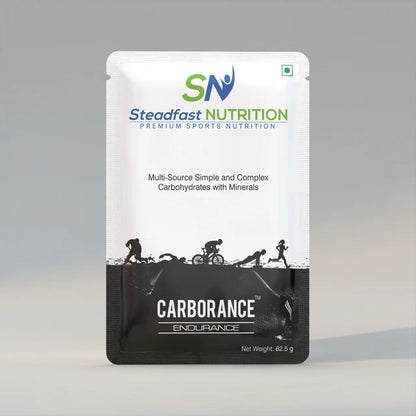 Steadfast Nutrition Carborance Endurance sports nutrition package on a gray background