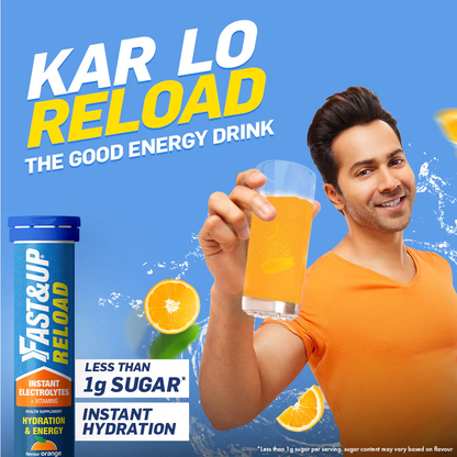 Fast&Up Reload Low Sugar energy drink for Instant Hydration- 20 Effervescent Tablets with all 5 Essential Electrolytes + Added Vitamins -Certified Electrolytes Drink- Peach Ice Tea Flavour