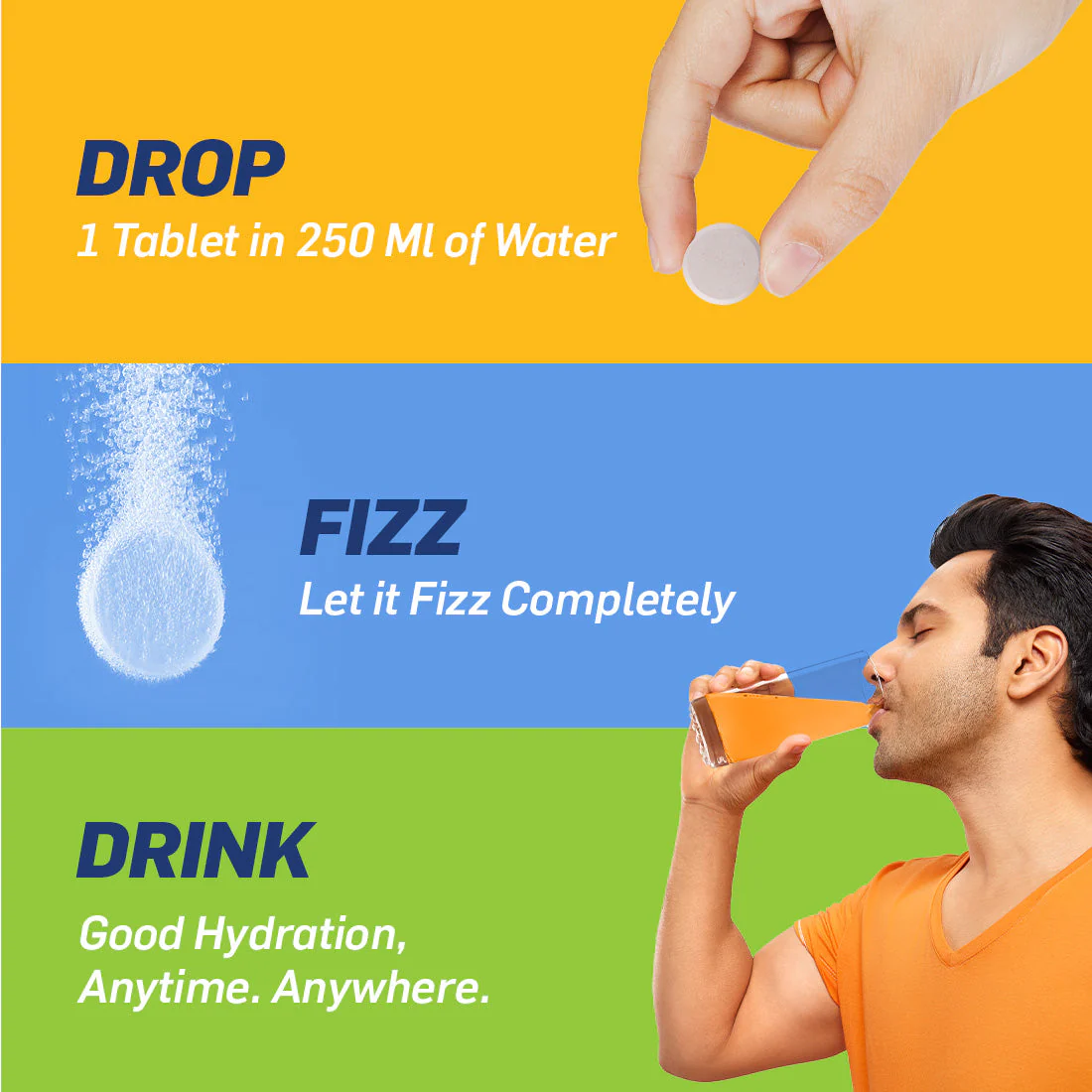 Fast&Up Reload Low Sugar energy drink for Instant Hydration - 20 Effervescent Tablets with all 5 Essential Electrolytes + Added Vitamins - Certified Electrolytes Drink - Orange flavour