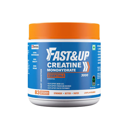 Fast&Up Creatine Monohydrate Powder | 100% Pure Micronized Creatine Supplement for Muscle Growth, Strength & Recovery | Unflavoured Creatine Powder, 250g (83 Servings)