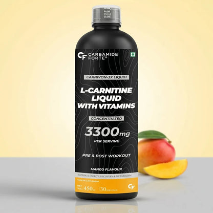 L-Carnitine 3300mg liquid supplement with B vitamins mango flavor
